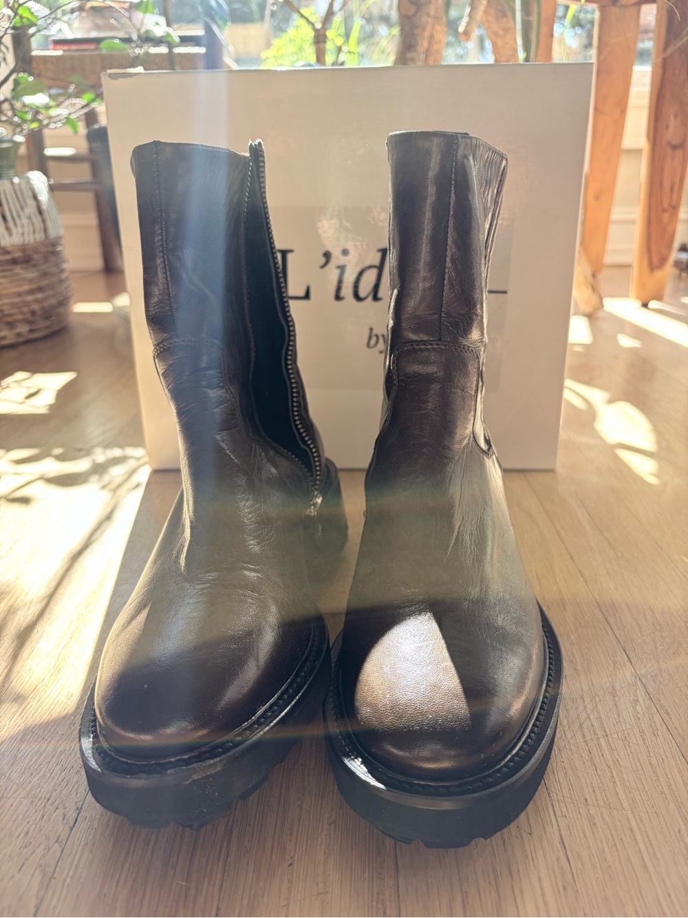 L'IDEA Leather Combat Boots in Dark Brown